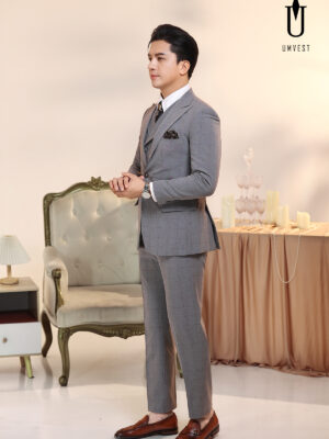 Vest Nam Xám Nhạt Kẻ Gile Sam