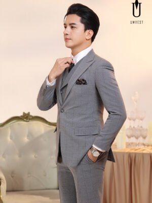 Vest Nam Xám Nhạt Kẻ Gile Sam