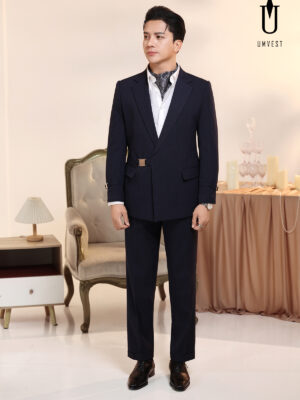 Vest Nam Xanh Đen Xương Cá Khóa Sập