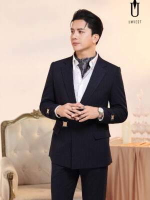 Vest Nam Xanh Đen Xương Cá Khóa Sập