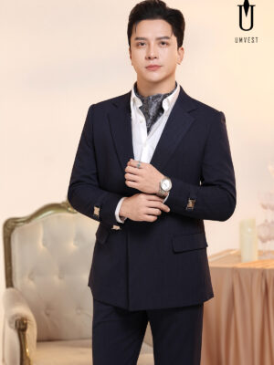 Vest Nam Xanh Đen Xương Cá Khóa Sập