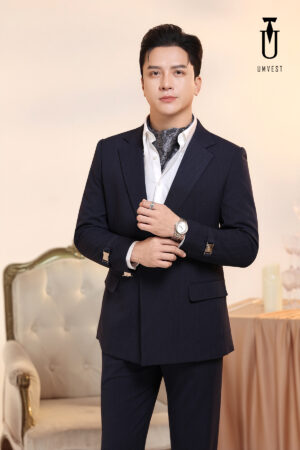 Vest Nam Xanh Đen Xương Cá Khóa Sập