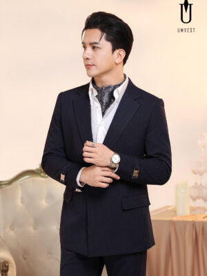 Vest Nam Xanh Đen Xương Cá Khóa Sập