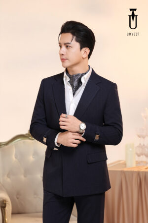 Vest Nam Xanh Đen Xương Cá Khóa Sập