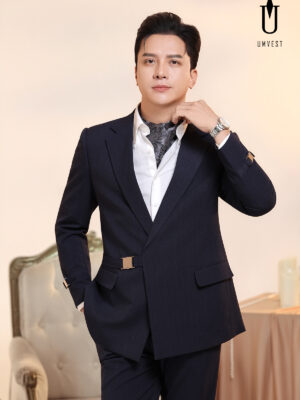 Vest Nam Xanh Đen Xương Cá Khóa Sập