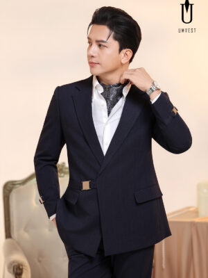 Vest Nam Xanh Đen Xương Cá Khóa Sập