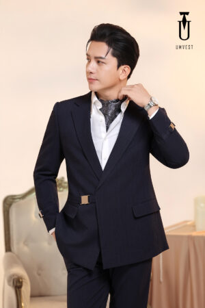 Vest Nam Xanh Đen Xương Cá Khóa Sập