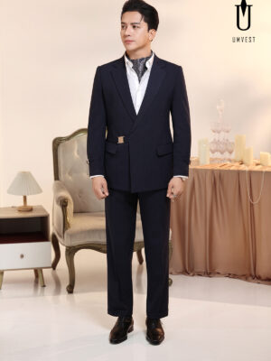 Vest Nam Xanh Đen Xương Cá Khóa Sập