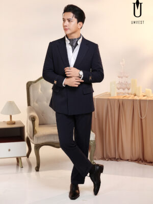 Vest Nam Xanh Đen Xương Cá Khóa Sập