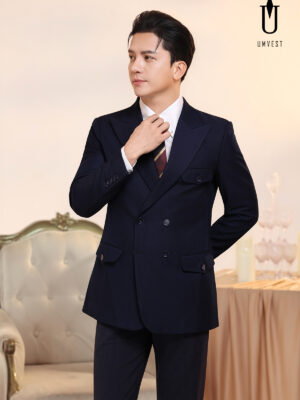 Vest Nam Xanh Navy 6 Cúc Nắp Gài