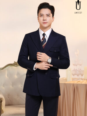 Vest Nam Xanh Navy 6 Cúc Nắp Gài