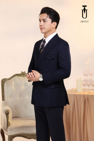 Vest Nam Xanh Navy 6 Cúc Nắp Gài