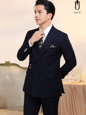 Vest Nam Xanh Navy Cúc Cài Chéo