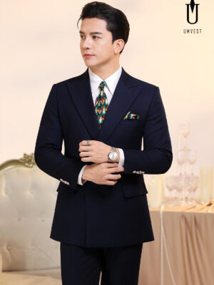 Vest Nam Xanh Navy Cúc Cài Chéo