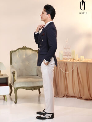 Vest Xanh Đen Xương Cá Quần Trắng