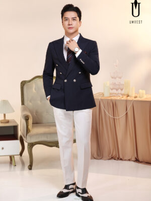 Vest Xanh Đen Xương Cá Quần Trắng