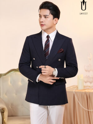 Vest Xanh Đen Xương Cá Quần Trắng