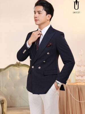 Vest Xanh Đen Xương Cá Quần Trắng