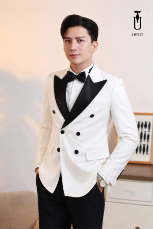 Thuê Tuxedo Trắng Ve Nhọn Đen