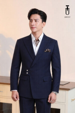 Vest Ch&uacute; Rể Xanh Navy C&uacute;c C&agrave;i Ch&eacute;o Khăn Cổ