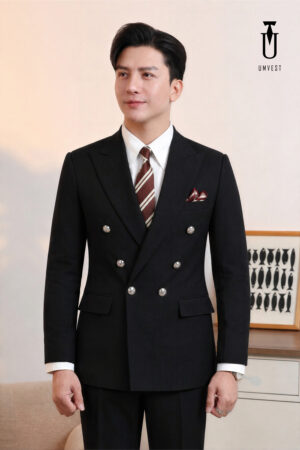 May Vest Đen 6 Cúc Xương Cá