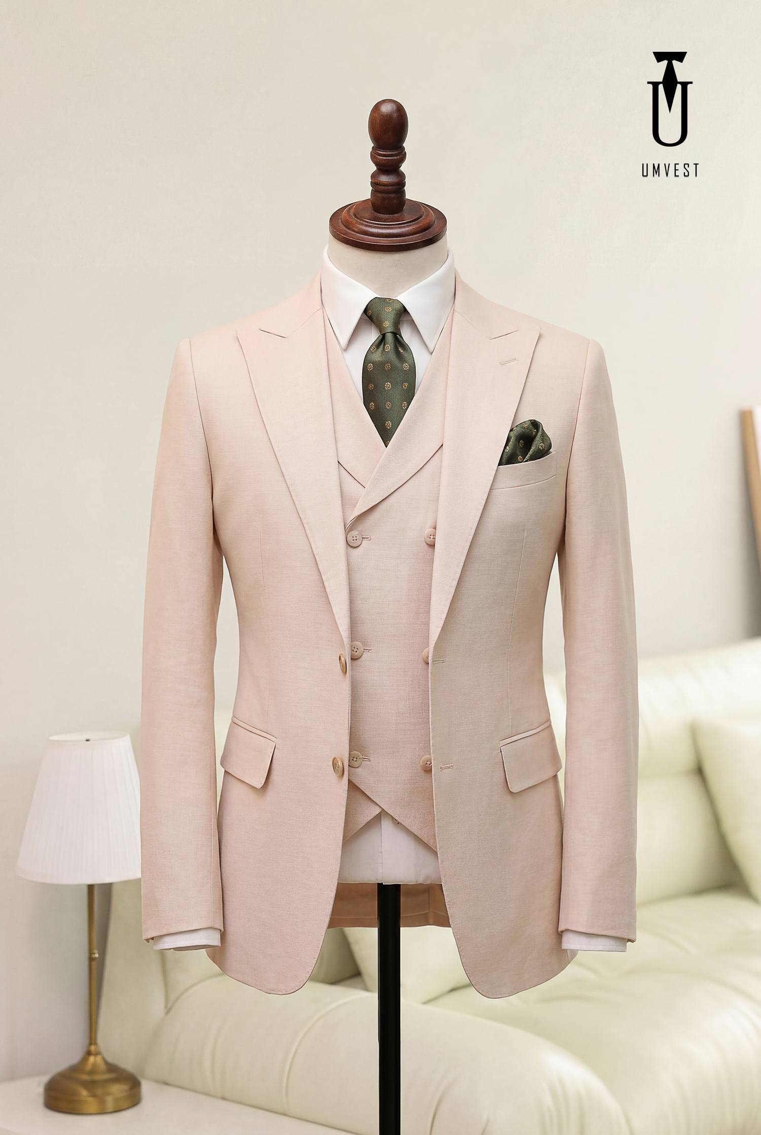 BỘ VEST NAM MÀU KEM XƯỚC GHILE SAM (1)