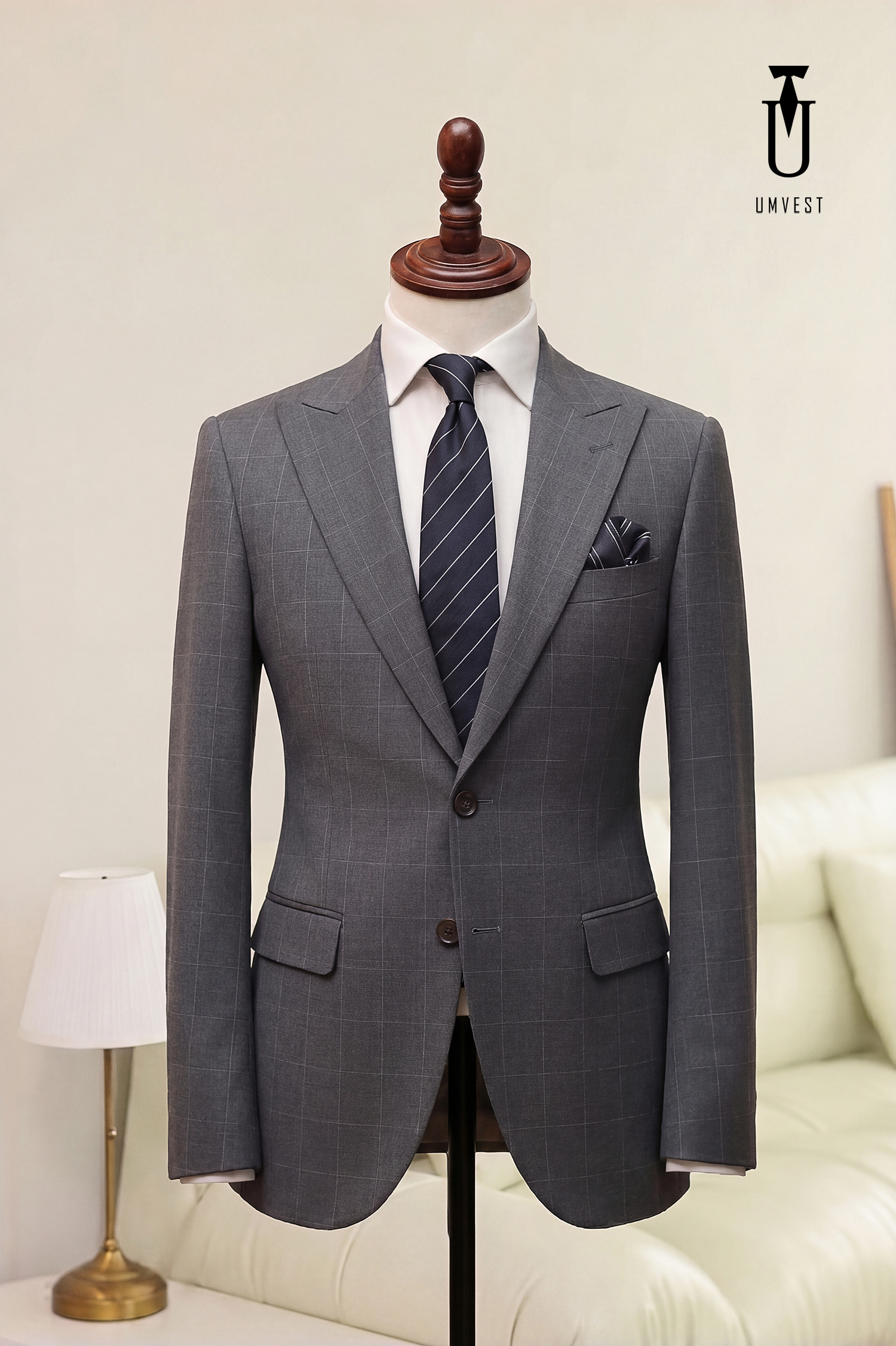 BỘ VEST NAM MÀU XÁM CARO GIÃN (1)