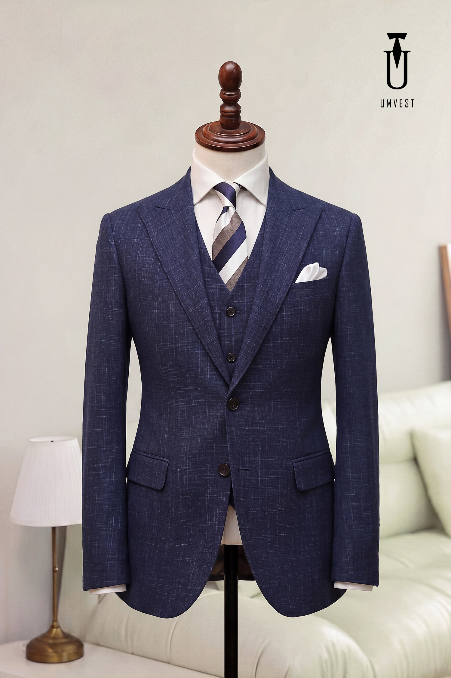 BỘ VEST NAM MÀU XANH DƯƠNG XƯỚC GHILE (1)