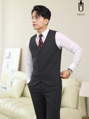 Áo Gile Xám Đậm Caro