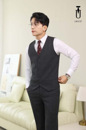Áo Gile Xám Đậm Caro
