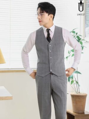 Áo Gile Xám Nhạt Caro