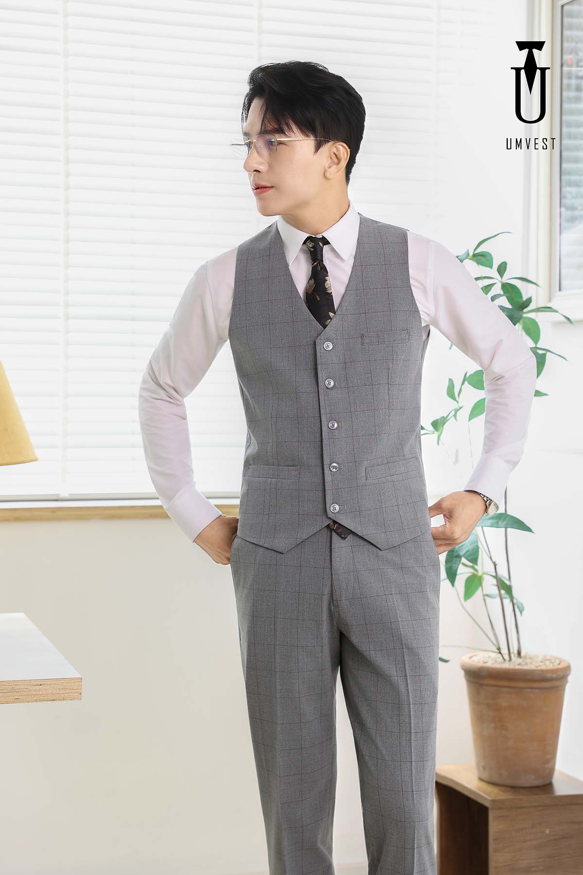 Áo Gile Xám Nhạt Caro Áo Gile Xám Nhạt Caro