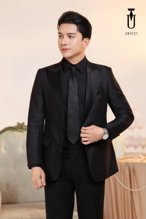 Tuxedo Đen Gấm Sơ Mi Đen