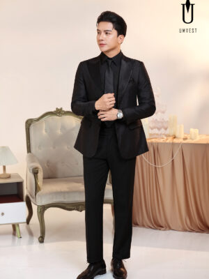 Tuxedo Đen Gấm Sơ Mi Đen