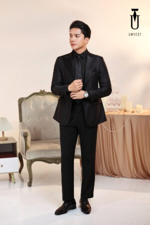 Tuxedo Đen Gấm Sơ Mi Đen