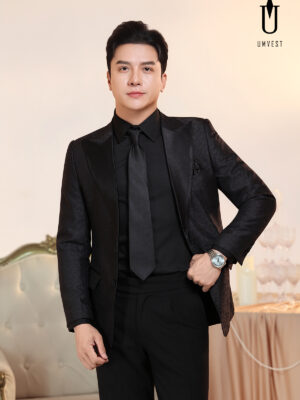 Tuxedo Đen Gấm Sơ Mi Đen