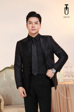 Tuxedo Đen Gấm Sơ Mi Đen