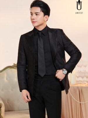 Tuxedo Đen Gấm Sơ Mi Đen