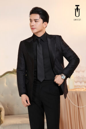 Tuxedo Đen Gấm Sơ Mi Đen