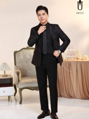 Tuxedo Đen Gấm Sơ Mi Đen