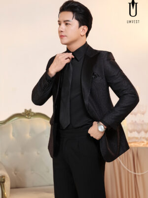 Tuxedo Đen Gấm Sơ Mi Đen