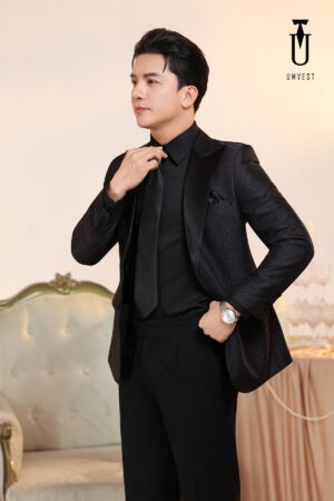 Tuxedo Đen Gấm Sơ Mi Đen