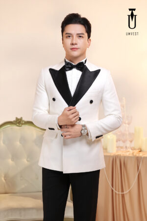Tuxedo Trắng Ve Nhọn Đen