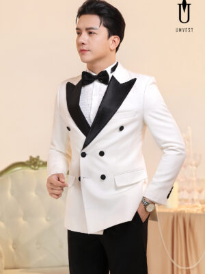 Tuxedo Trắng Ve Nhọn Đen
