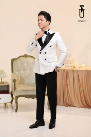 Tuxedo Trắng Ve Nhọn Đen