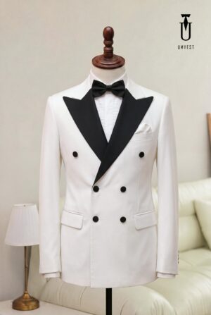 Thuê Tuxedo Trắng Ve Nhọn Đen