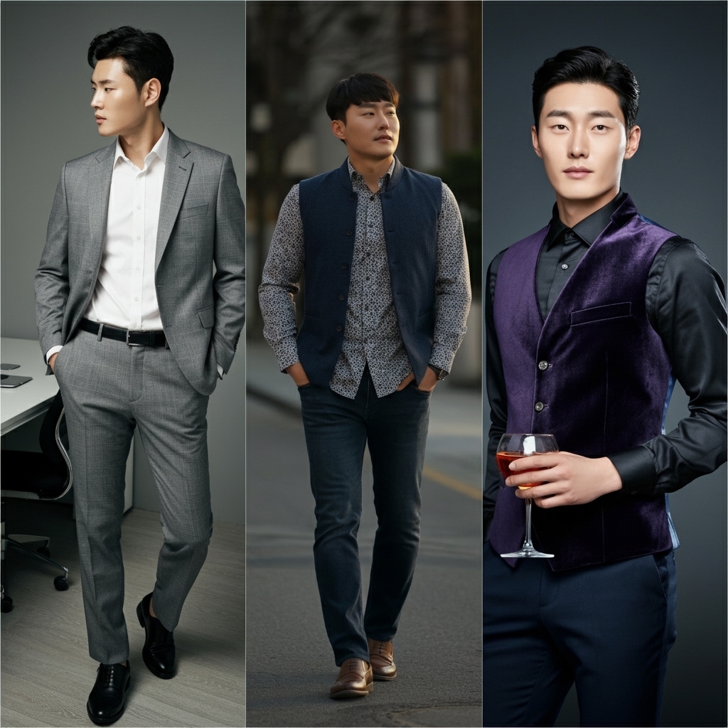 C&aacute;c Phong C&aacute;ch Phối Vest Nam H&agrave;n Quốc Với Sơ Mi Đỉnh Cao