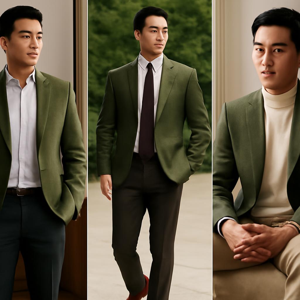 Phối vest nam màu xanh rêu theo từng phong cách